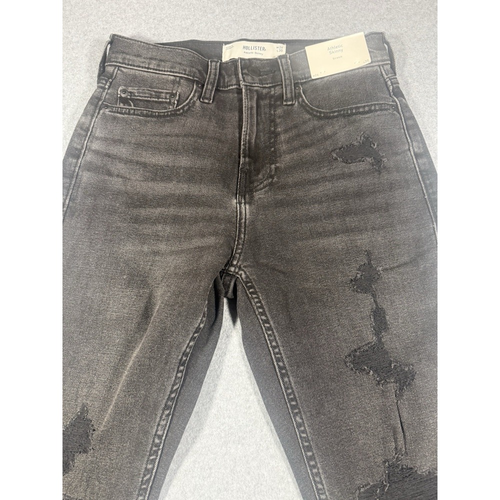 Hollister Athletic Skinny Black Distressed Jeans W26 L30 NWT